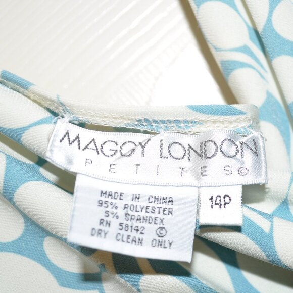 MAGGY LONDON Floral Print Dress Blue Cream Sleeveless -Size 14 Petite Botanical - Picture 3 of 3